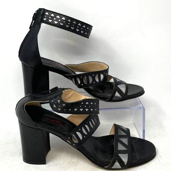 Axel Womens Black Open Toe Block Heel Back Zip Ankle Strap Sandals Size EU 37 - Picture 1 of 4